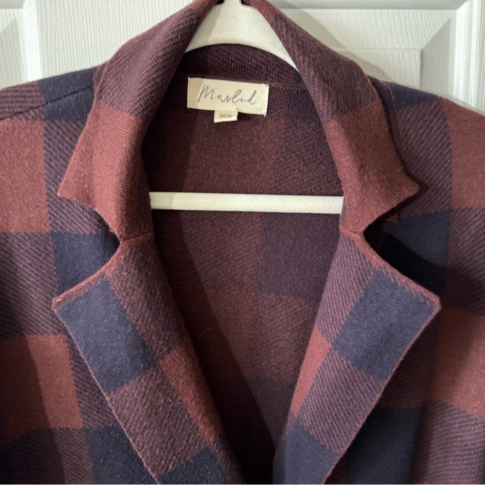 Marled Blazer, XS, Navy & Rust Large Checks, Double Breasted and Collared, NWOT - Picture 4 of 6